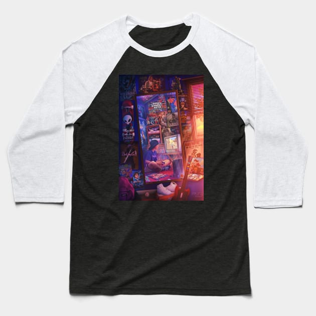 Playstation 2 - GTA Vice City Baseball T-Shirt by Rachid Lotf